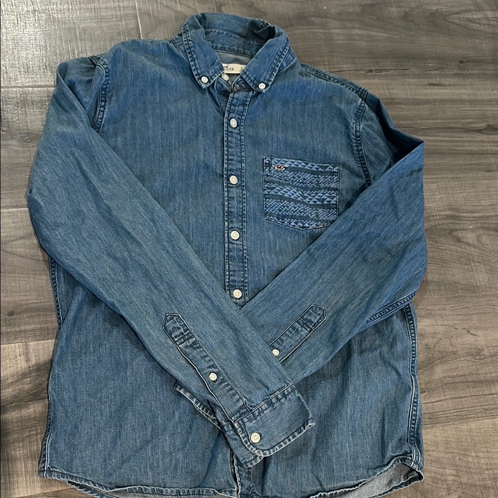 Hollister Blue Casual Button Down Shirt with Long Sleeves